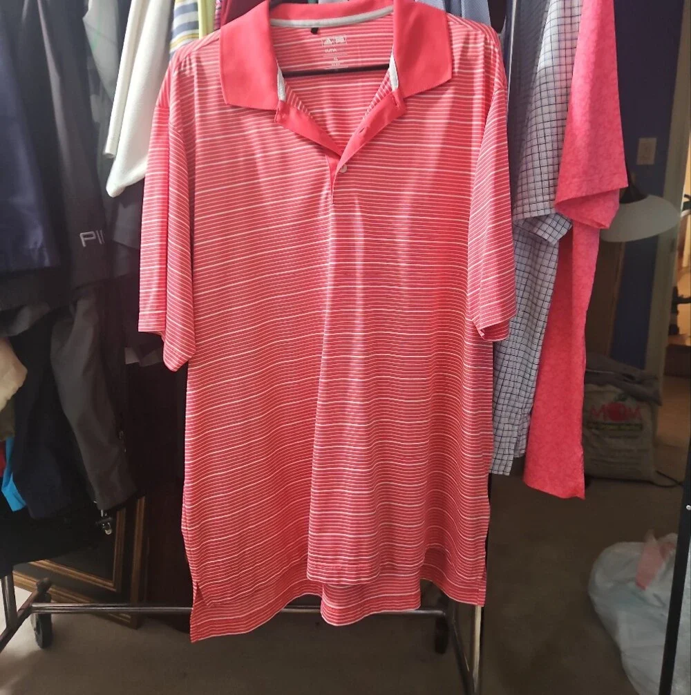 adidas Coral and White Striped Climalite Polo
